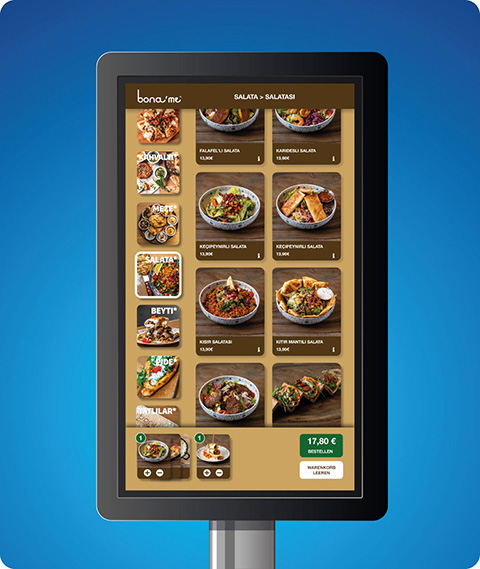 Exemple de terminal en libre-service avec menu de sélection de produits
