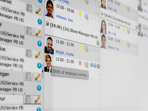 Example of a warning message in the employee shift plan