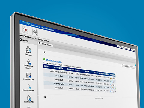 Verwaltung der offenen Stellen Auflistung der Stellenausschreibungen in der management Software